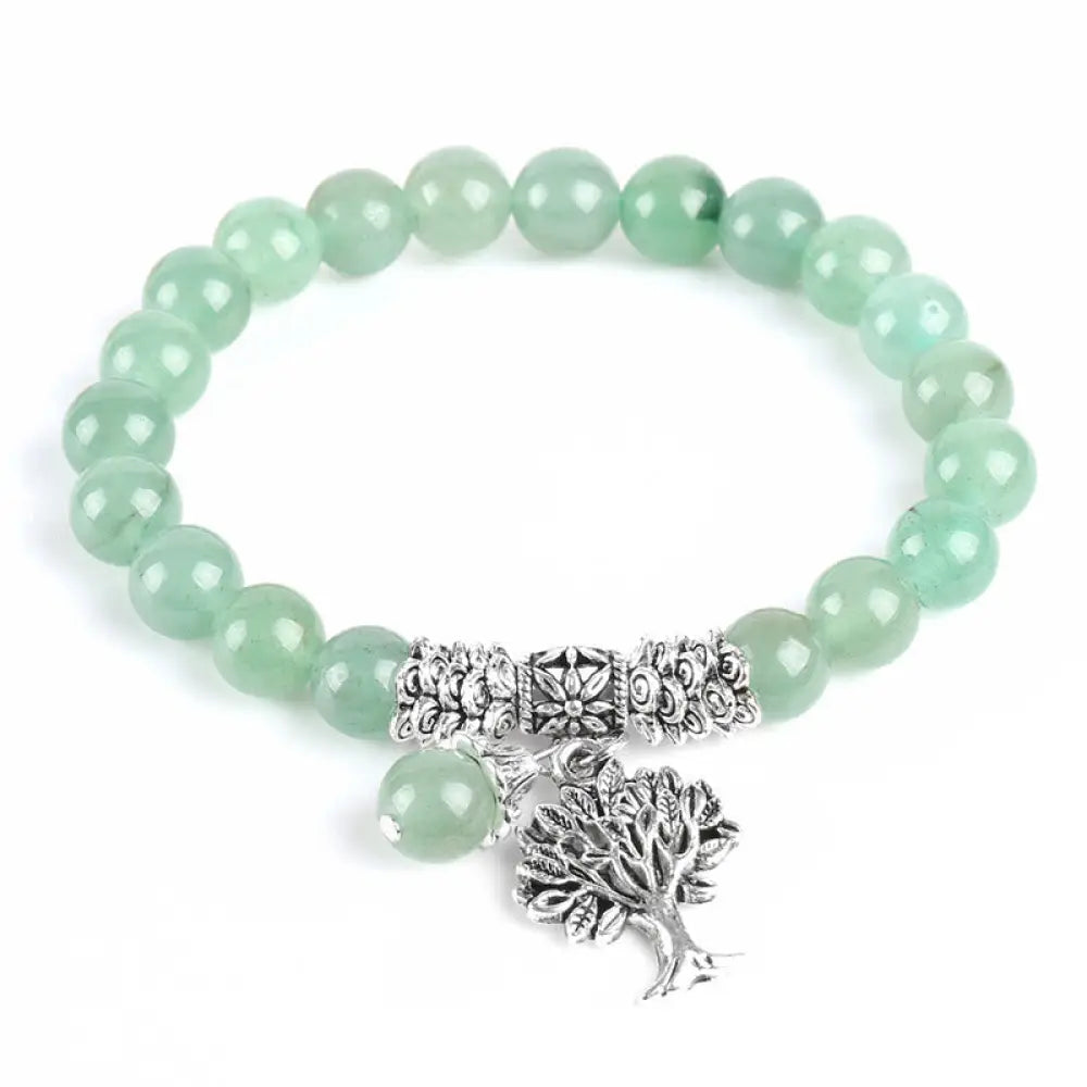 Buddha Stones Natural Gemstone Tree of Life Lucky Charm Stretch Bracelet - BWOOOH - Green Aventurine - Bracelet