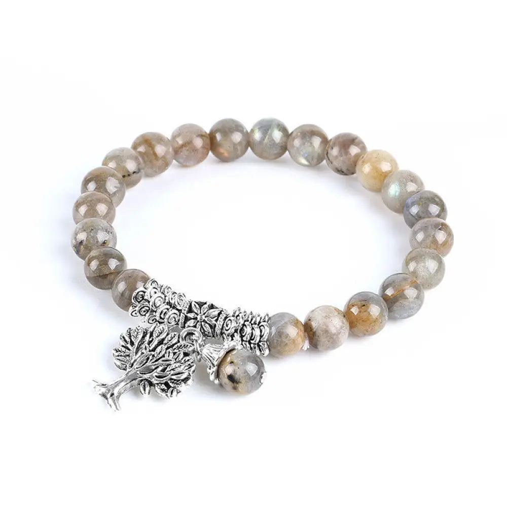 Buddha Stones Natural Gemstone Tree of Life Lucky Charm Stretch Bracelet - BWOOOH - Labradorite - Bracelet
