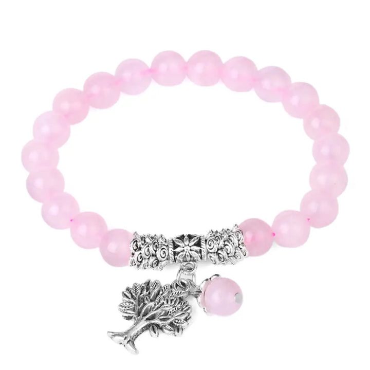 Buddha Stones Natural Gemstone Tree of Life Lucky Charm Stretch Bracelet - BWOOOH - Pink Crystal - Bracelet