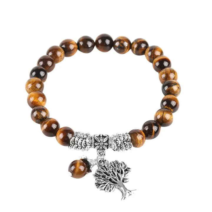 Buddha Stones Natural Gemstone Tree of Life Lucky Charm Stretch Bracelet - BWOOOH - Tiger eye - Bracelet
