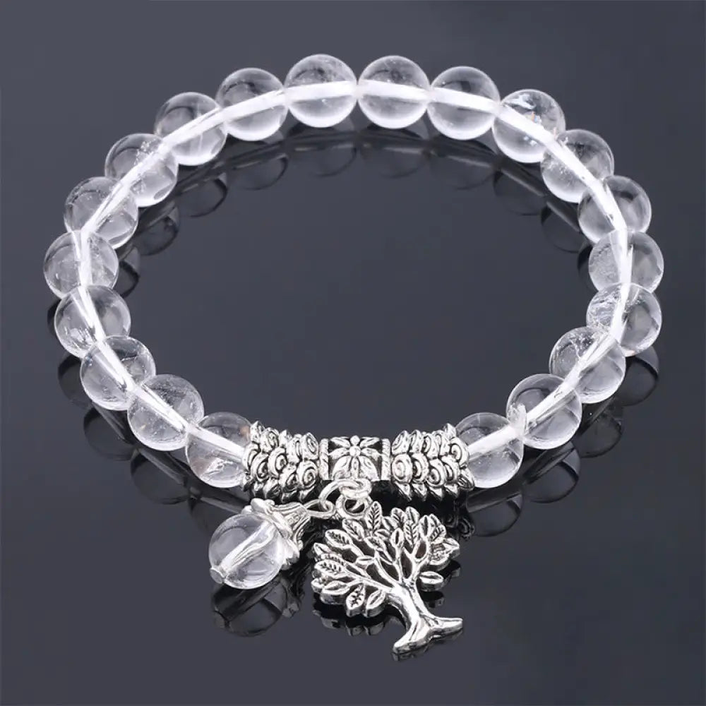 Buddha Stones Natural Gemstone Tree of Life Lucky Charm Stretch Bracelet - BWOOOH - White Crystal - Bracelet