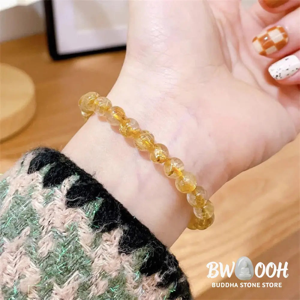 Buddha Stones Natural Gold Rutilated Quartz Sun Stone Kyanite Wealth Bracelet - BWOOOH - Rutilated