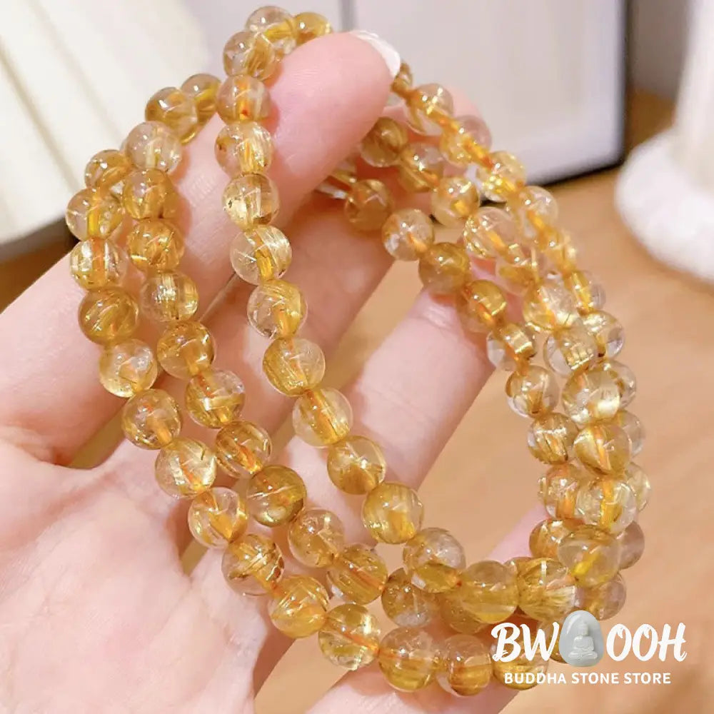 Buddha Stones Natural Gold Rutilated Quartz Sun Stone Kyanite Wealth Bracelet - BWOOOH - Rutilated