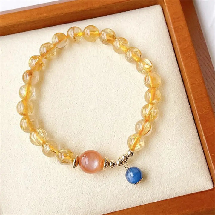 BWOOOH Natural Gold Rutilated Quartz Sun Stone Kyanite Wealth Bracelet - BWOOOH - Rutilated