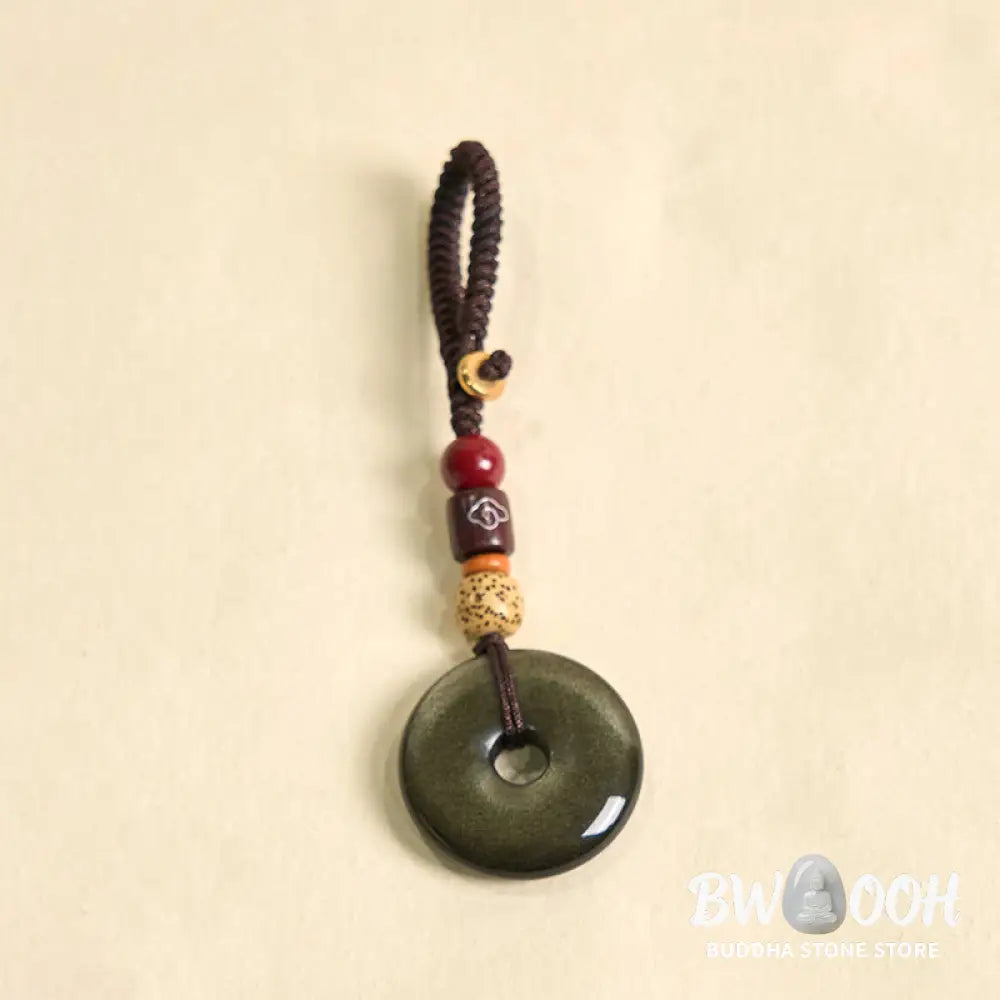 Buddha Stones Natural Gold Sheen Obsidian Peace Buckle Strengthen Key Chain - Gold Sheen Obsidian - Key Chain