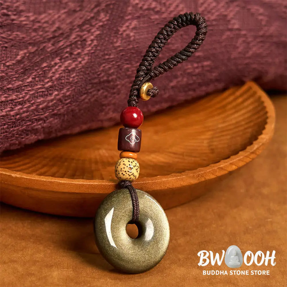 Buddha Stones Natural Gold Sheen Obsidian Peace Buckle Strengthen Key Chain - Gold Sheen Obsidian - Key Chain
