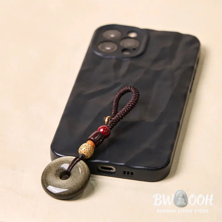 Buddha Stones Natural Gold Sheen Obsidian Peace Buckle Strengthen Key Chain - Gold Sheen Obsidian - Key Chain