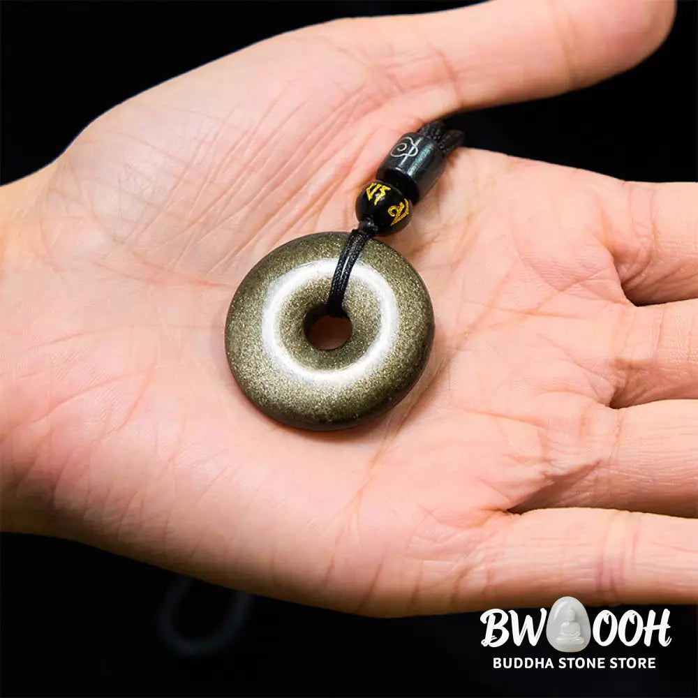 Buddha Stones Natural Gold Sheen Obsidian Peace Buckle Strengthen Necklace Pendant - BWOOOH - Gold Sheen Obsidian