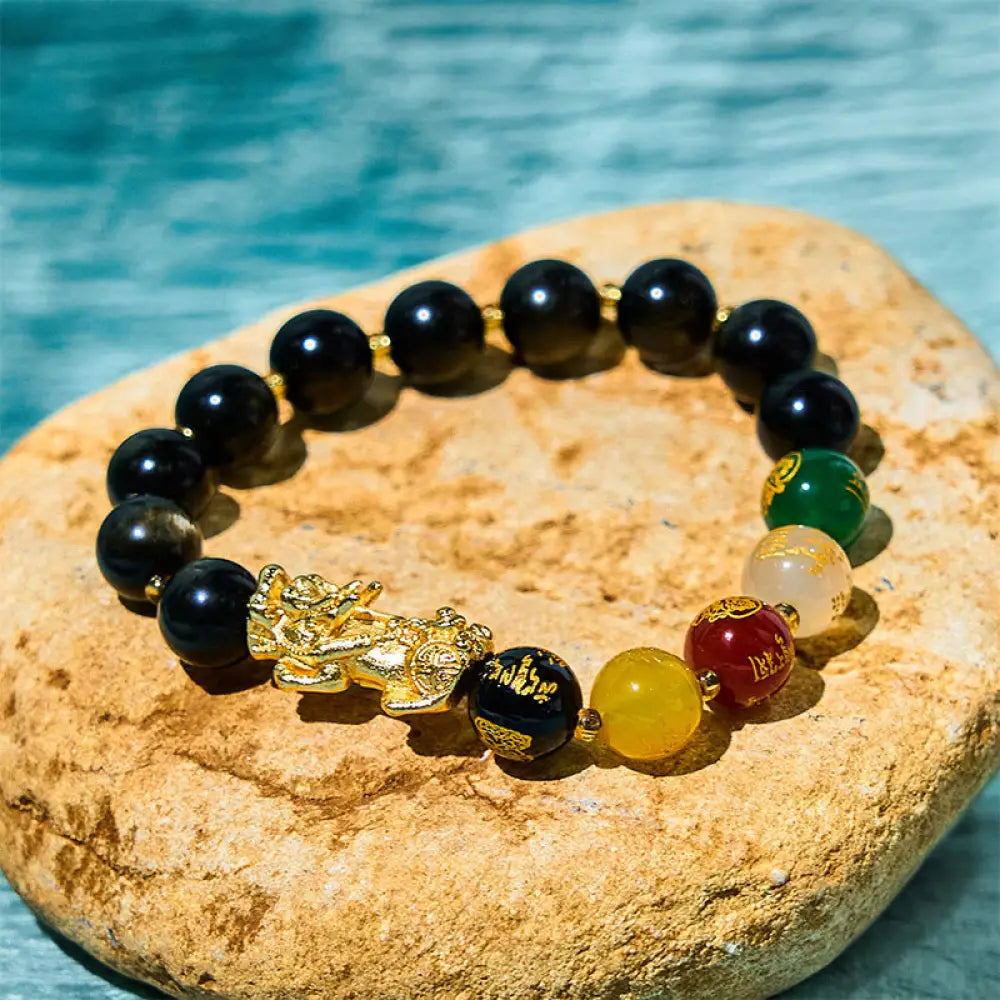 BWOOOH Natural Gold Sheen Obsidian PiXiu Five Directions Gods of Wealth Protection Bracelet — Obsidian feng shui bracelet ...