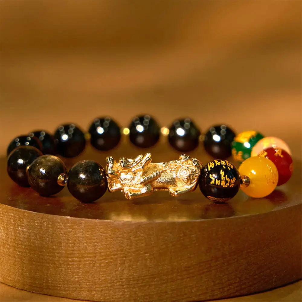 BWOOOH Natural Gold Sheen Obsidian PiXiu Five Directions Gods of Wealth Protection Bracelet - BWOOOH
