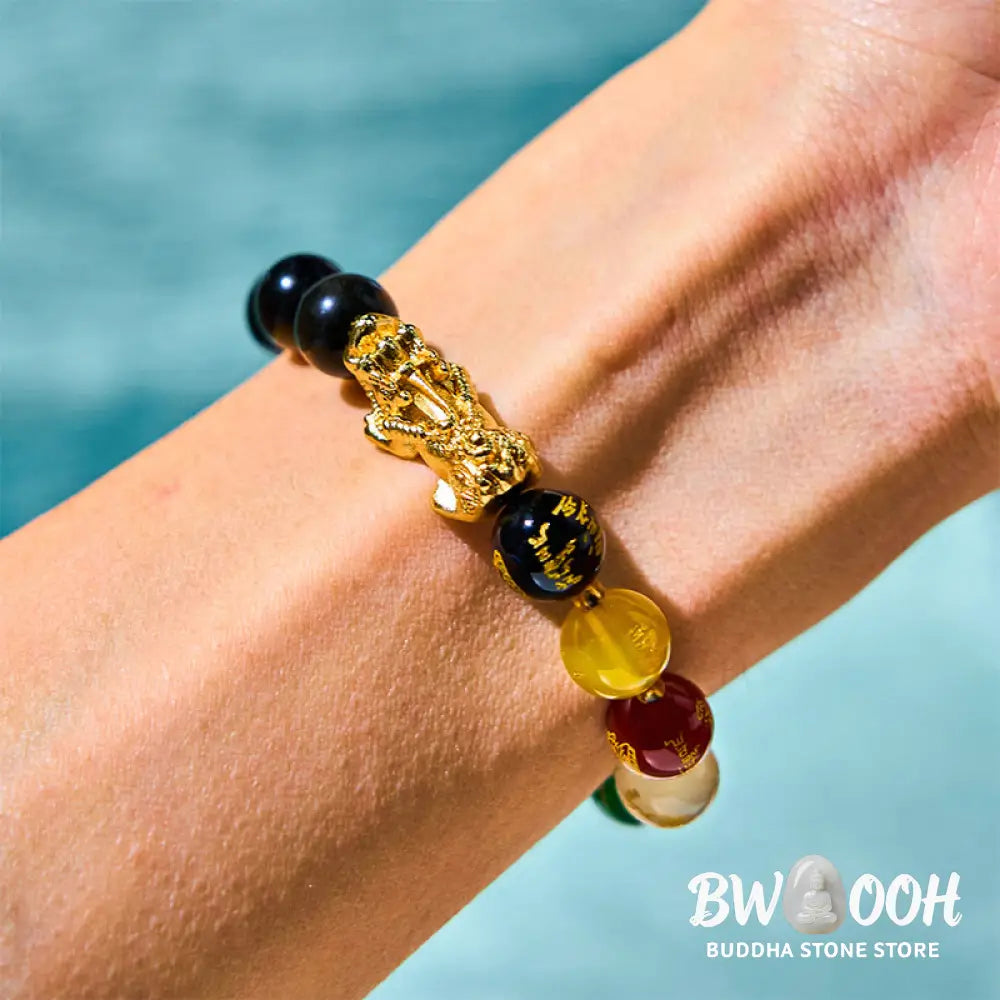 Buddha Stones Natural Gold Sheen Obsidian PiXiu Five Directions Gods of Wealth Protection Bracelet - BWOOOH - Bracelet
