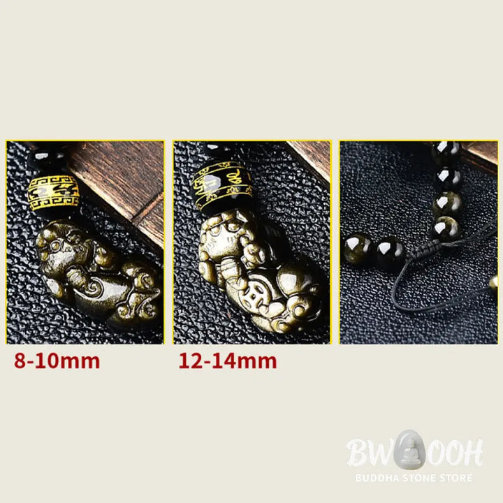Buddha Stones Natural Gold Sheen Obsidian PiXiu Om Mani Padme Hum Wealth Braided Bracelet - BWOOOH - Bracelet