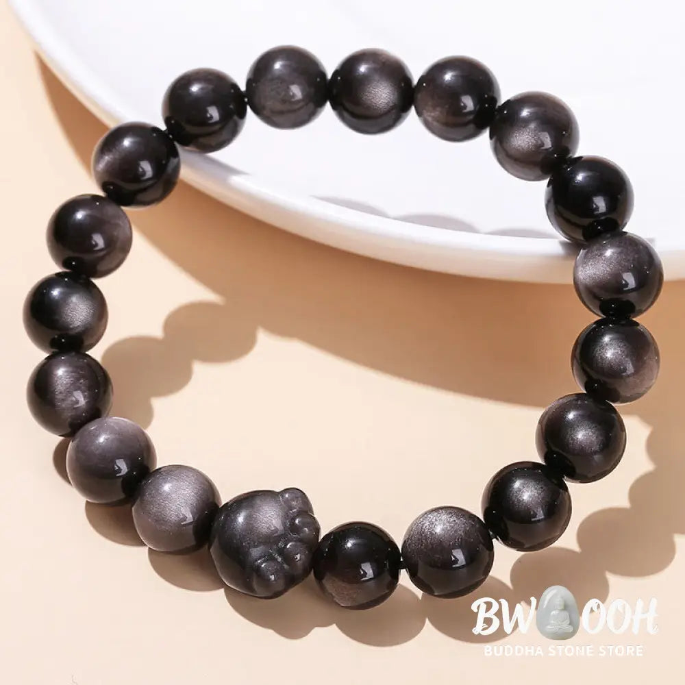 Buddha Stones Natural Gold Sheen Obsidian Silver Sheen Obsidian Cute Cat Paw Claw Wealth Bracelet - BWOOOH - Bracelet