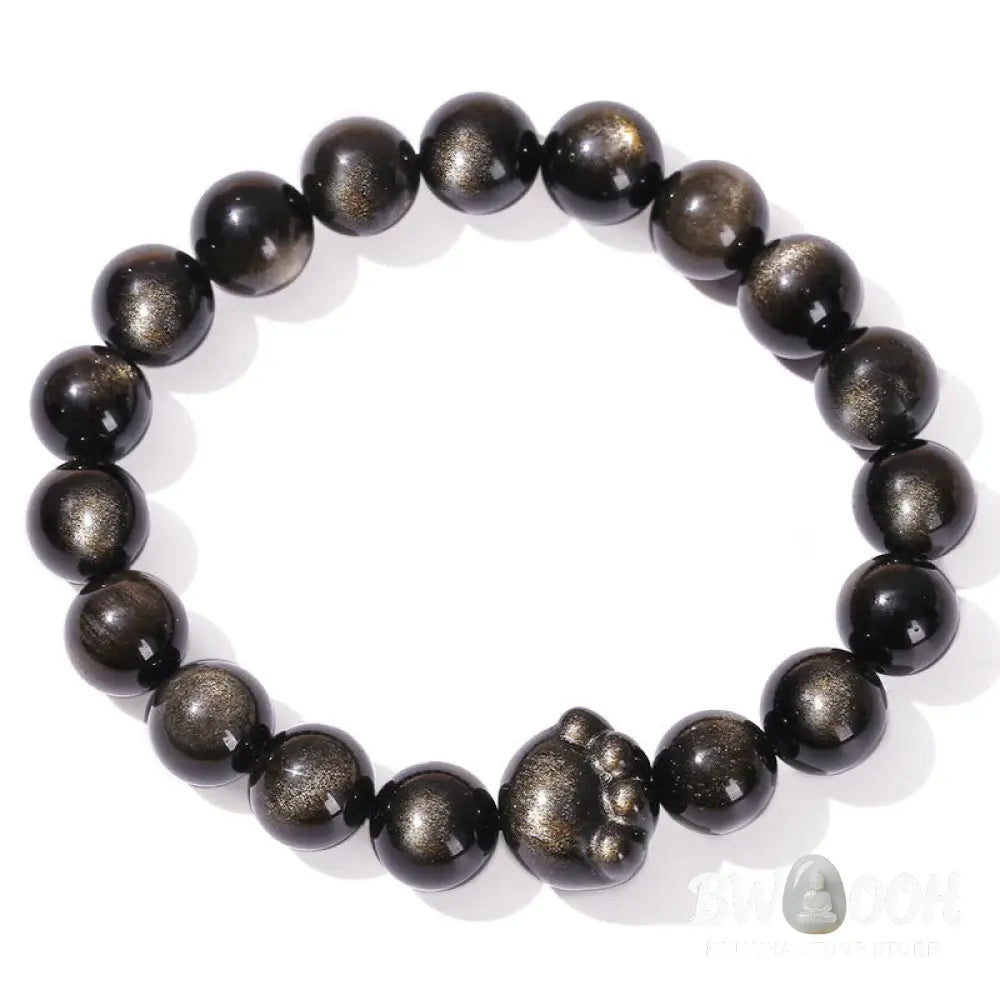 Buddha Stones Natural Gold Sheen Obsidian Silver Sheen Obsidian Cute Cat Paw Claw Wealth Bracelet - BWOOOH - Bracelet