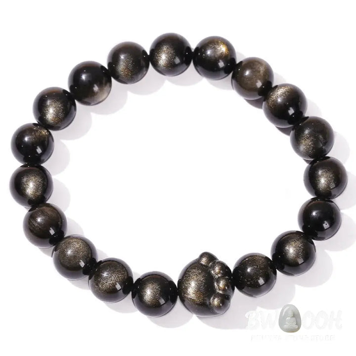 Buddha Stones Natural Gold Sheen Obsidian Silver Sheen Obsidian Cute Cat Paw Claw Wealth Bracelet - BWOOOH - Bracelet