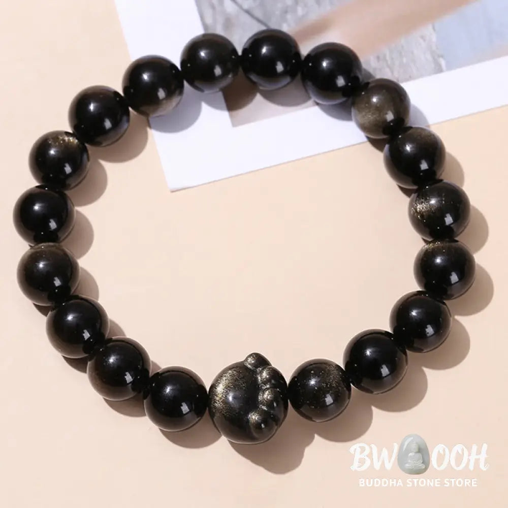 Buddha Stones Natural Gold Sheen Obsidian Silver Sheen Obsidian Cute Cat Paw Claw Wealth Bracelet - BWOOOH - Bracelet
