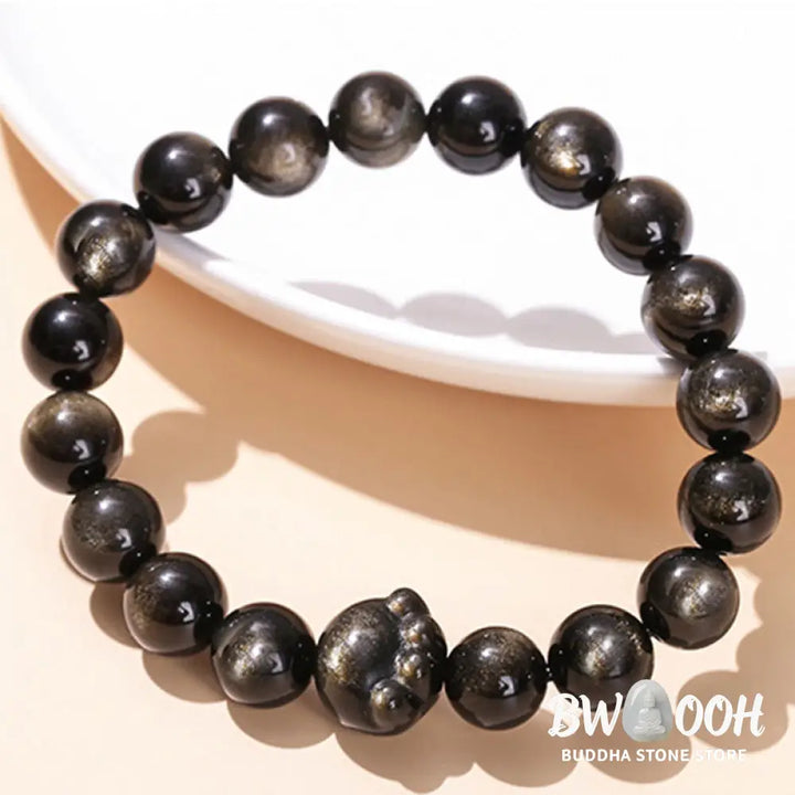 Buddha Stones Natural Gold Sheen Obsidian Silver Sheen Obsidian Cute Cat Paw Claw Wealth Bracelet - BWOOOH - Bracelet