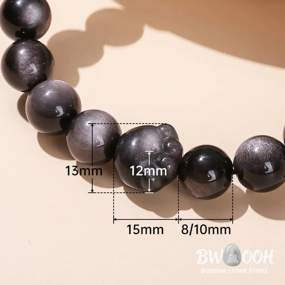 Buddha Stones Natural Gold Sheen Obsidian Silver Sheen Obsidian Cute Cat Paw Claw Wealth Bracelet - BWOOOH - Bracelet
