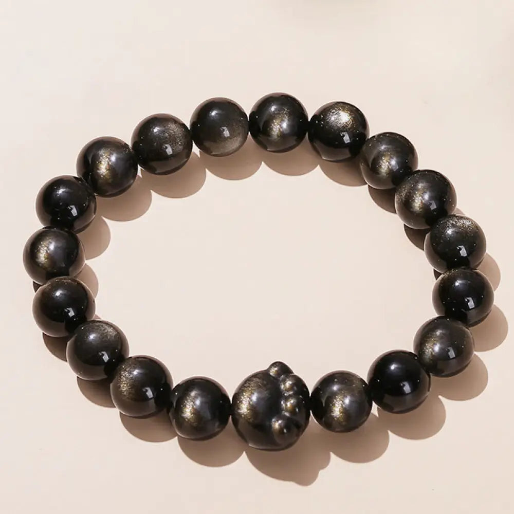 BWOOOH Natural Gold Sheen Obsidian Silver Sheen Obsidian Cute Cat Paw Claw Wealth Bracelet - BWOOOH - Gold Sheen