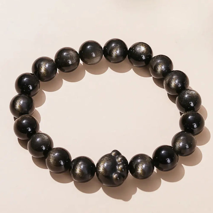 BWOOOH Natural Gold Sheen Obsidian Silver Sheen Obsidian Cute Cat Paw Claw Wealth Bracelet - BWOOOH - Gold Sheen