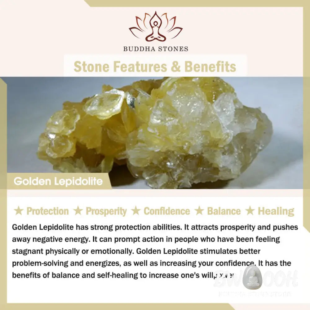 Buddha Stones Natural Golden Lepidolite Protection Prosperity Bracelet - BWOOOH - Bracelet