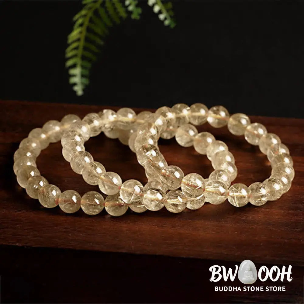 Buddha Stones Natural Golden Rutilated Quartz Auspiciousness Protection Bracelet - BWOOOH - Golden Rutilated