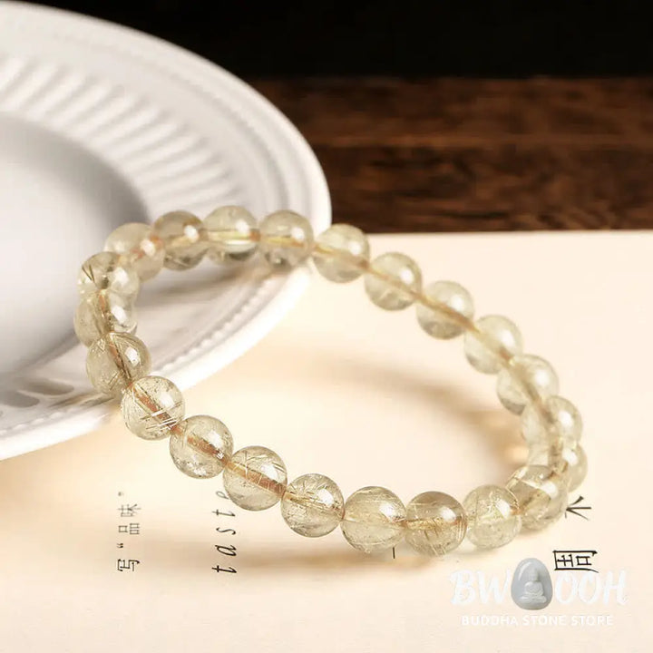 Buddha Stones Natural Golden Rutilated Quartz Auspiciousness Protection Bracelet - BWOOOH - Golden Rutilated