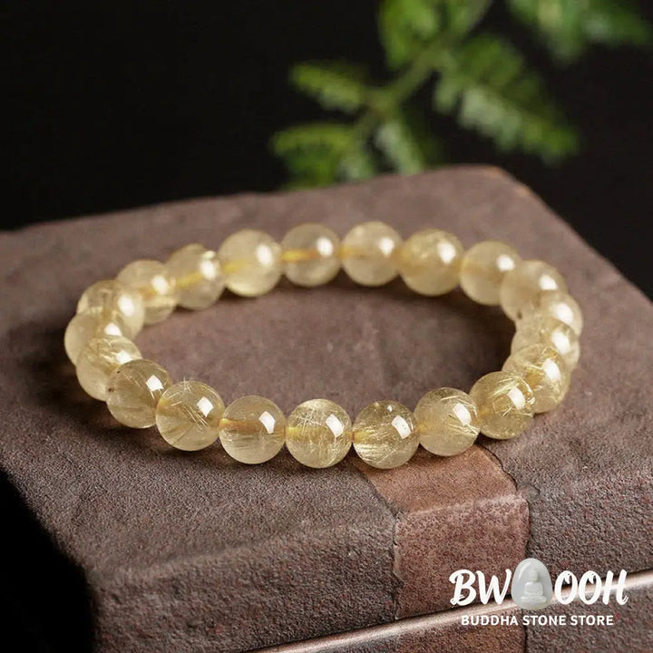 Buddha Stones Natural Golden Rutilated Quartz Auspiciousness Protection Bracelet - BWOOOH - Golden Rutilated