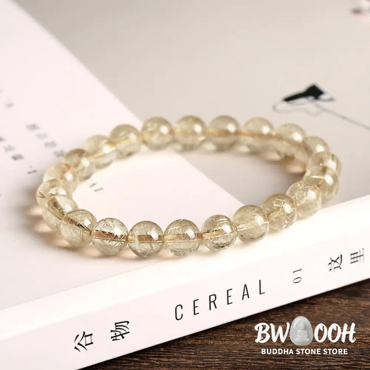 Buddha Stones Natural Golden Rutilated Quartz Auspiciousness Protection Bracelet - BWOOOH - Golden Rutilated