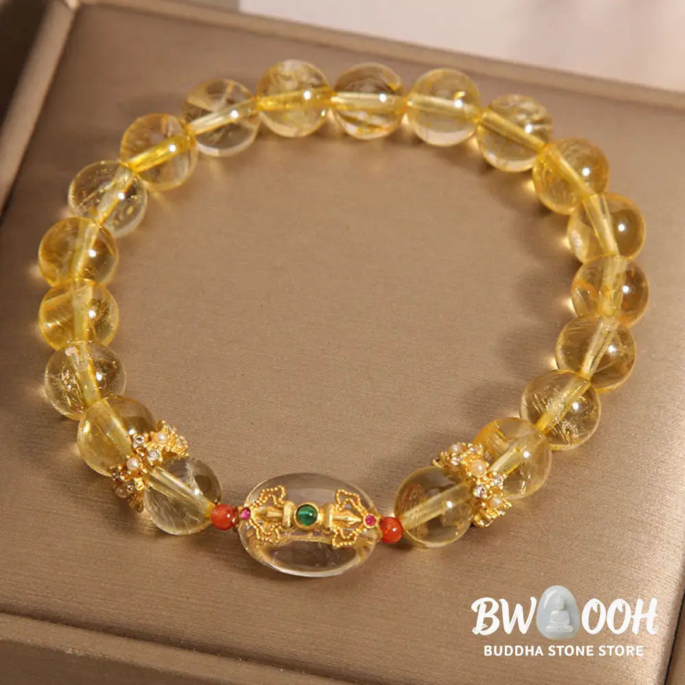 Buddha Stones Natural Golden Rutilated Quartz Beads Auspiciousness Bracelet - BWOOOH - Rutilated Quartz(Wrist