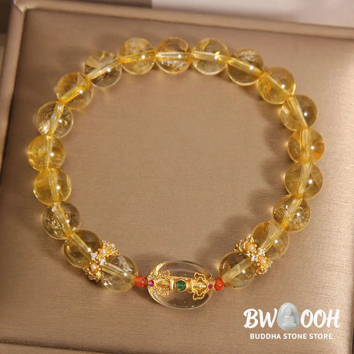 Buddha Stones Natural Golden Rutilated Quartz Beads Auspiciousness Bracelet - BWOOOH - Rutilated Quartz(Wrist