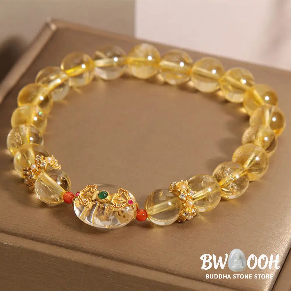 Buddha Stones Natural Golden Rutilated Quartz Beads Auspiciousness Bracelet - BWOOOH - Rutilated Quartz(Wrist