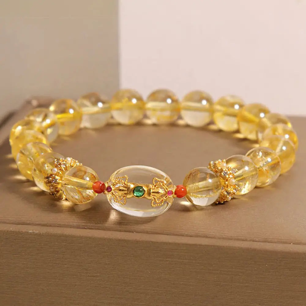 BWOOOH Natural Golden Rutilated Quartz Beads Auspiciousness Bracelet — Quartz crystal healing bracelet for spiritual heali...