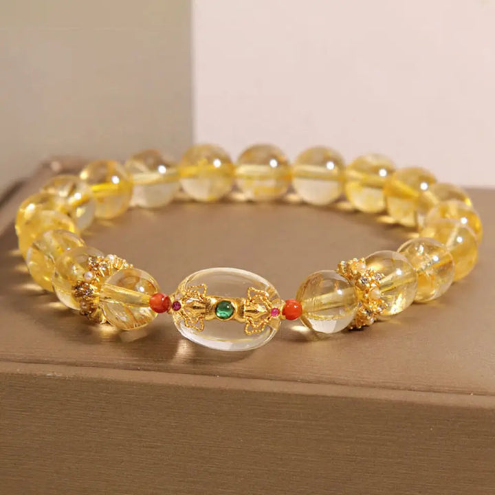 BWOOOH Natural Golden Rutilated Quartz Beads Auspiciousness Bracelet — Quartz crystal healing bracelet for spiritual heali...