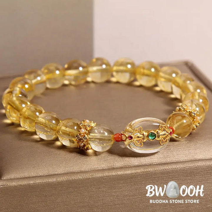 Buddha Stones Natural Golden Rutilated Quartz Beads Auspiciousness Bracelet - BWOOOH - Rutilated Quartz(Wrist