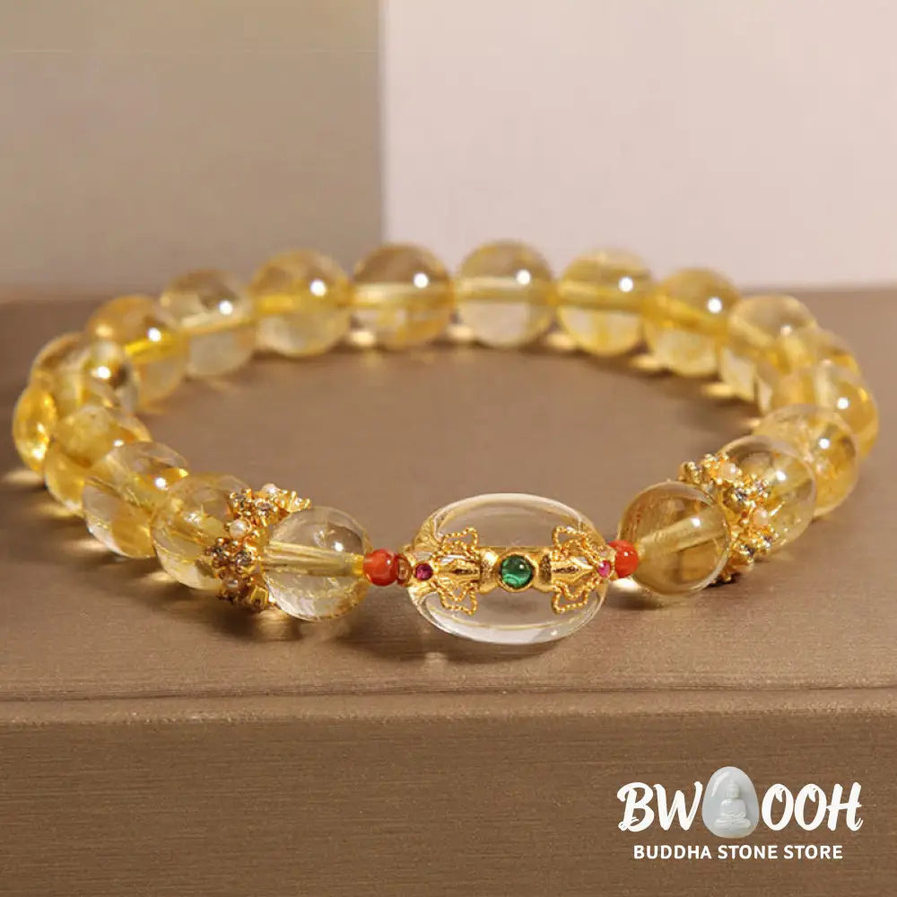 Buddha Stones Natural Golden Rutilated Quartz Beads Auspiciousness Bracelet - BWOOOH - Rutilated Quartz(Wrist