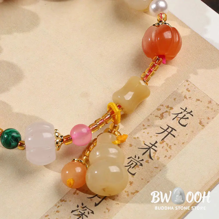 BWOOOH Natural Golden Silk Jade Crystals Gourd Pixiu Pumpkin Beads Wealth Charm Bracelet - Golden Silk