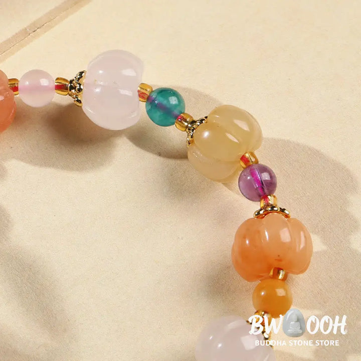 BWOOOH Natural Golden Silk Jade Crystals Gourd Pixiu Pumpkin Beads Wealth Charm Bracelet - Golden Silk