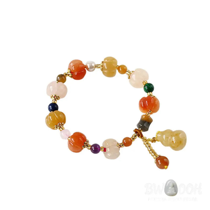 BWOOOH Natural Golden Silk Jade Crystals Gourd Pixiu Pumpkin Beads Wealth Charm Bracelet - Golden Silk