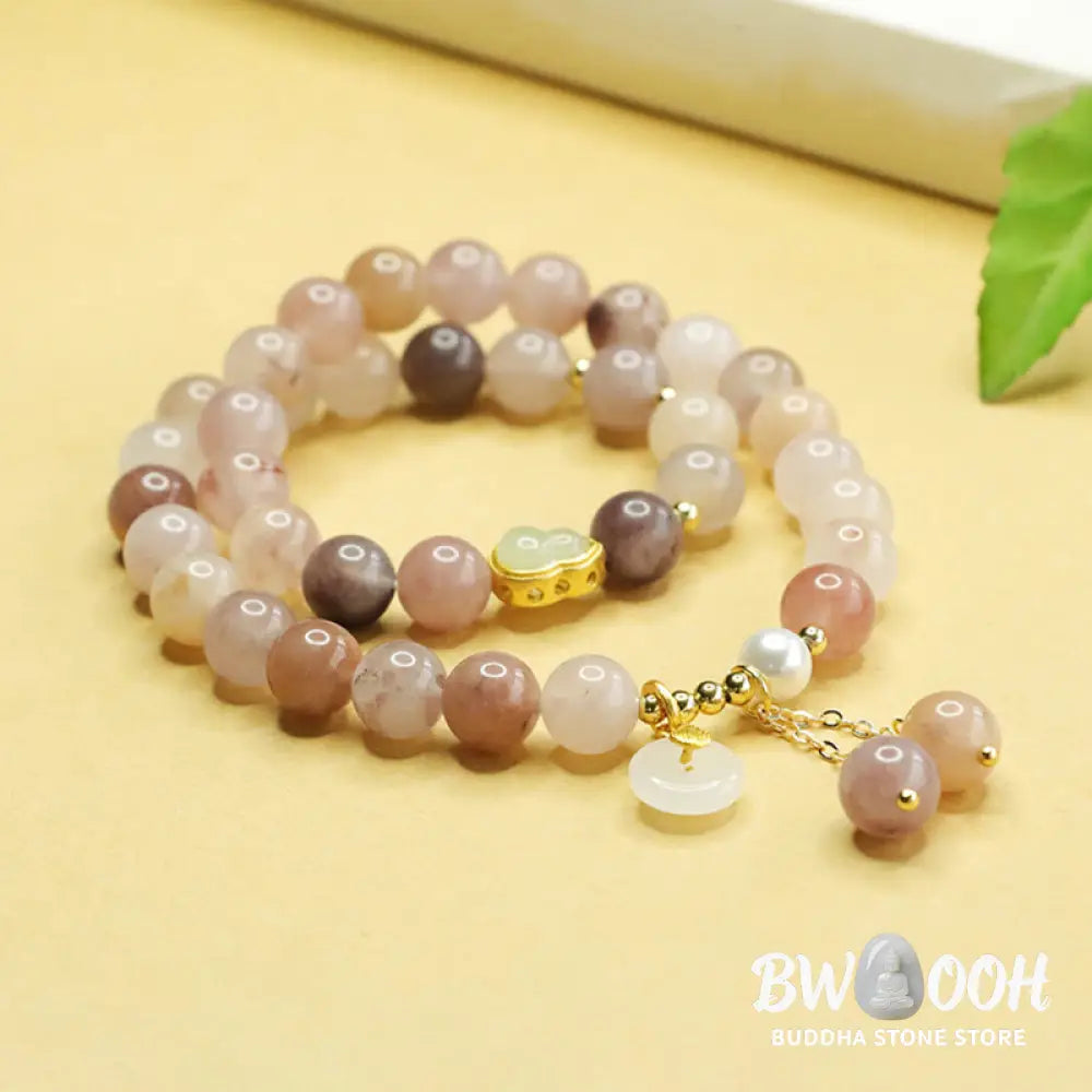 Buddha Stones Natural Golden Silk Jade Double Layer Gourd Peace Buckle Luck Bracelet - BWOOOH - Golden Silk Jade(Wrist