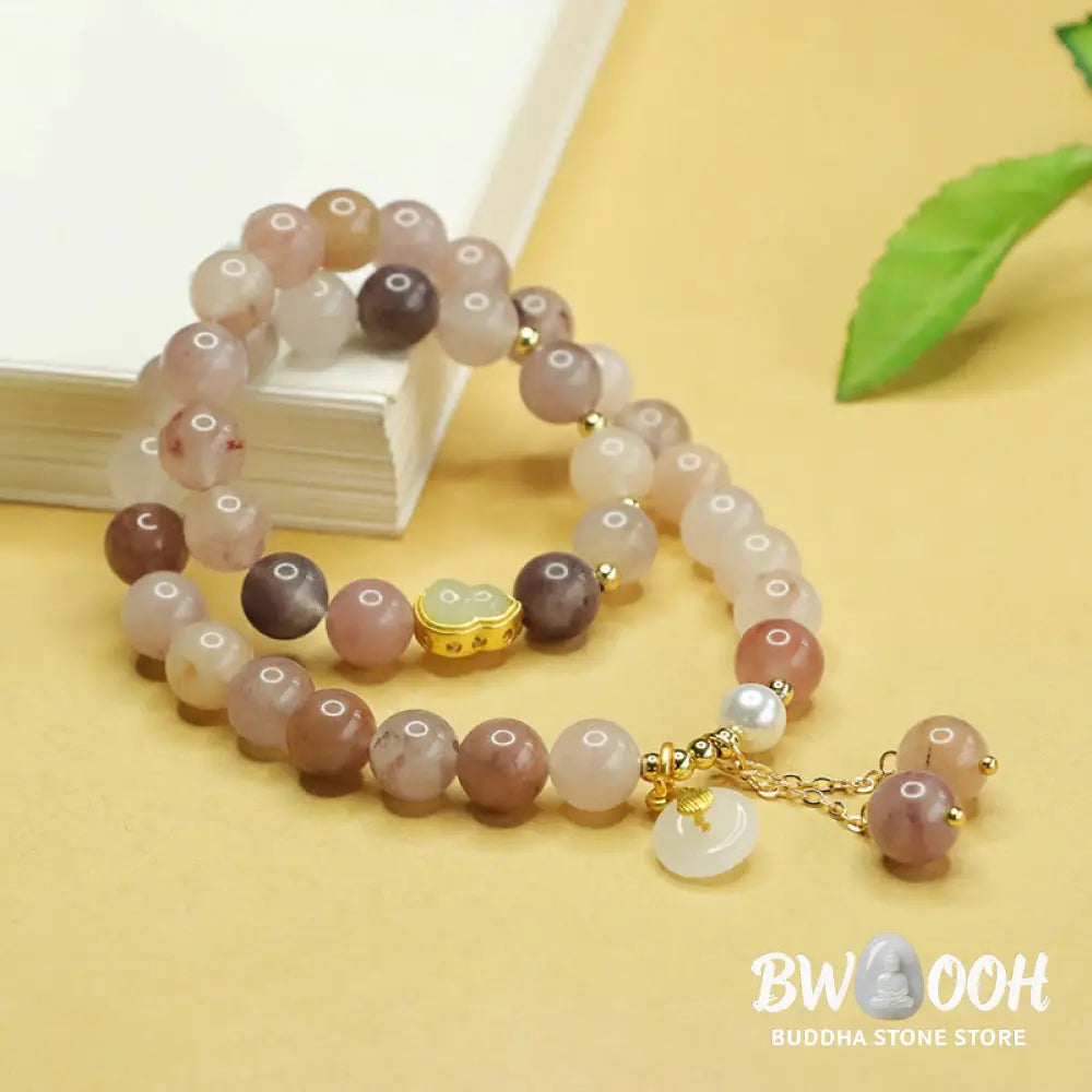 Buddha Stones Natural Golden Silk Jade Double Layer Gourd Peace Buckle Luck Bracelet - BWOOOH - Golden Silk Jade(Wrist