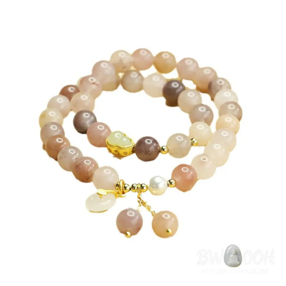 Buddha Stones Natural Golden Silk Jade Double Layer Gourd Peace Buckle Luck Bracelet - BWOOOH - Golden Silk Jade(Wrist