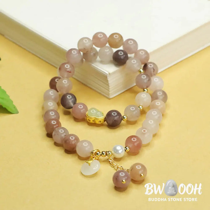 Buddha Stones Natural Golden Silk Jade Double Layer Gourd Peace Buckle Luck Bracelet - BWOOOH - Golden Silk Jade(Wrist