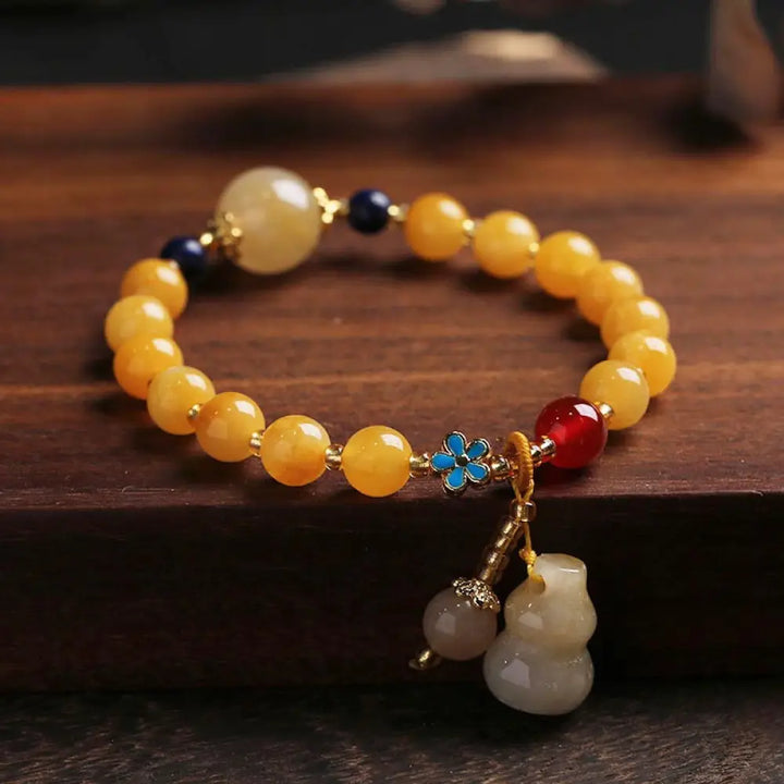 BWOOOH Natural Golden Silk Jade Gourd Charm Wealth Luck Bracelet - BWOOOH - Golden Silk Jade(Wrist Circumference