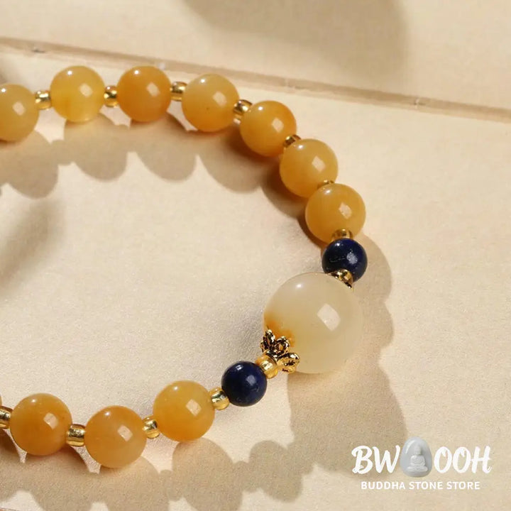 Buddha Stones Natural Golden Silk Jade Gourd Charm Wealth Luck Bracelet - BWOOOH - Golden Silk Jade(Wrist Circumference