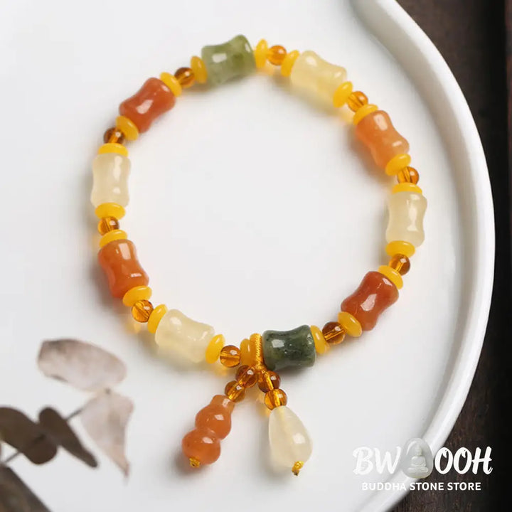 BWOOOH Natural Golden Silk Jade Gourd Wealth Charm Bracelet - Golden Silk Jade(Ward off evil spirits*Wealth)