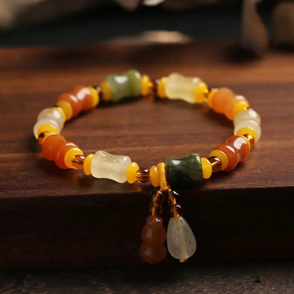 BWOOOH Natural Golden Silk Jade Gourd Wealth Charm Bracelet - Golden Silk Jade(Ward off evil spirits*Wealth)