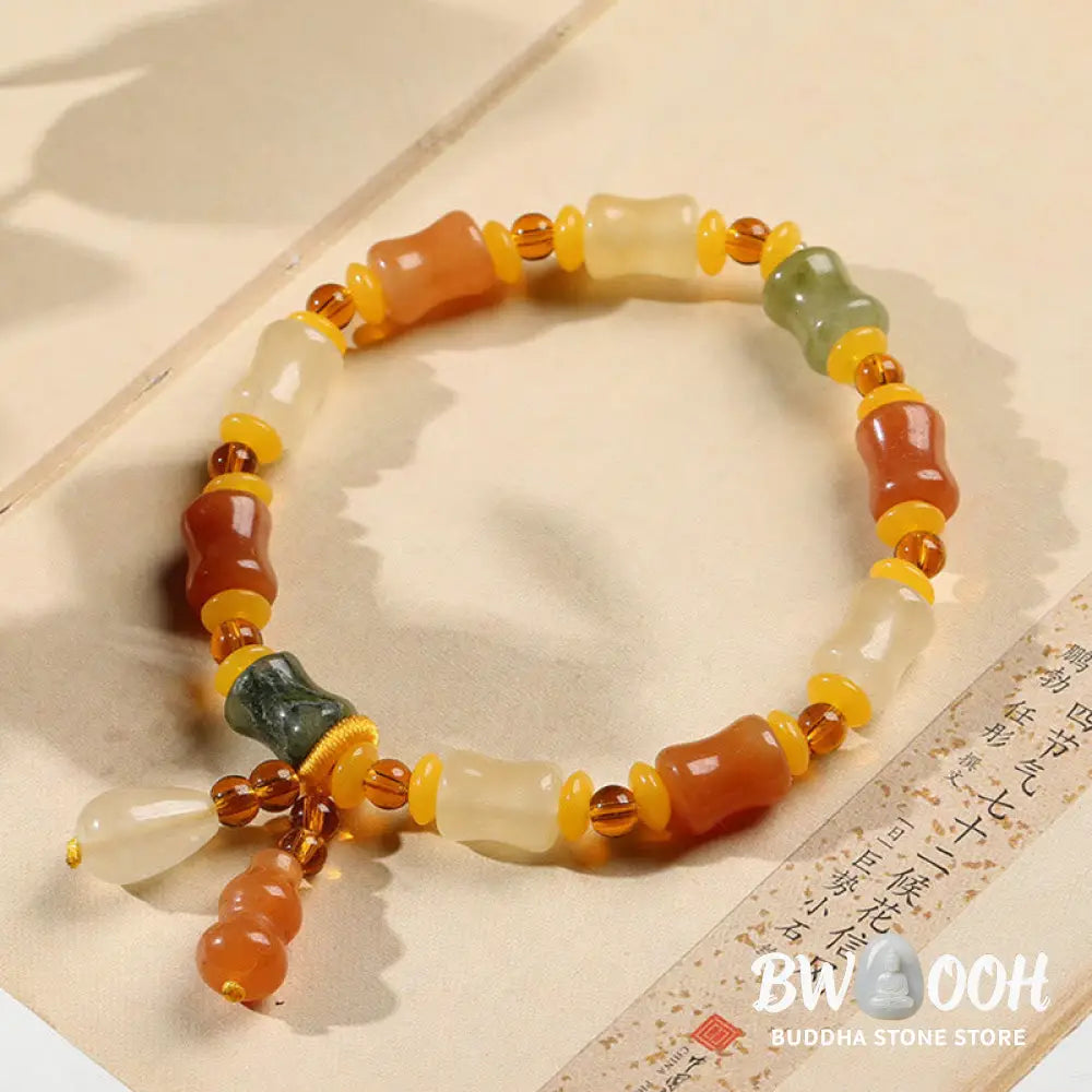 BWOOOH Natural Golden Silk Jade Gourd Wealth Charm Bracelet - Golden Silk Jade(Ward off evil spirits*Wealth)