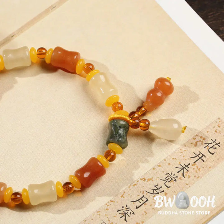 BWOOOH Natural Golden Silk Jade Gourd Wealth Charm Bracelet - Golden Silk Jade(Ward off evil spirits*Wealth)