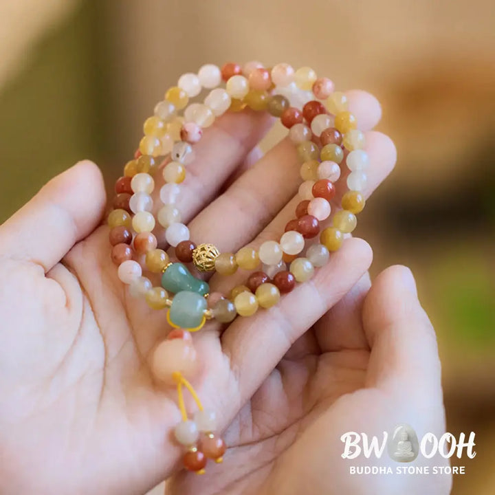 Buddha Stones Natural Golden Silk Jade Pumpkin Charm Wealth Luck Triple Wrap Bracelet - BWOOOH - Golden Silk Jade(Ward